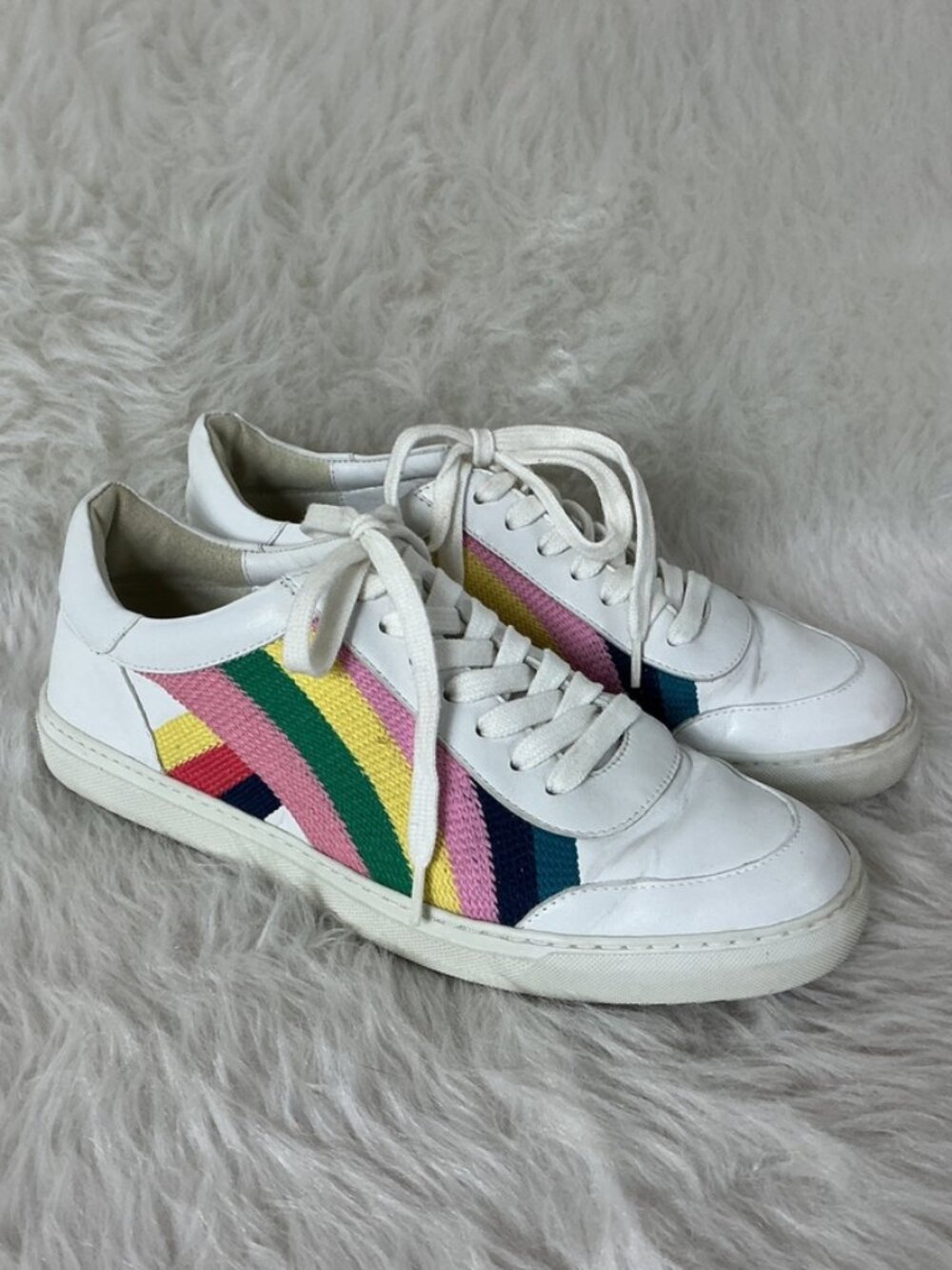 Boden Helena Low Top White Leather Rainbow Embroidered Sneakers EU 41 US 9.5